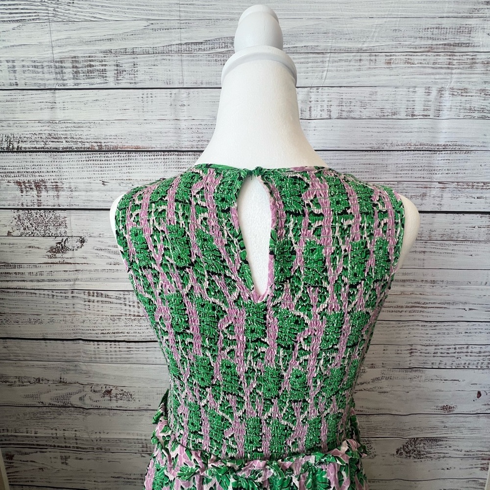 MELLODAY - WOMEN’S SLEEVELESS MAXI DRESS GREEN AND PINK SIZE L TROPICAL - Picture 6 of 10